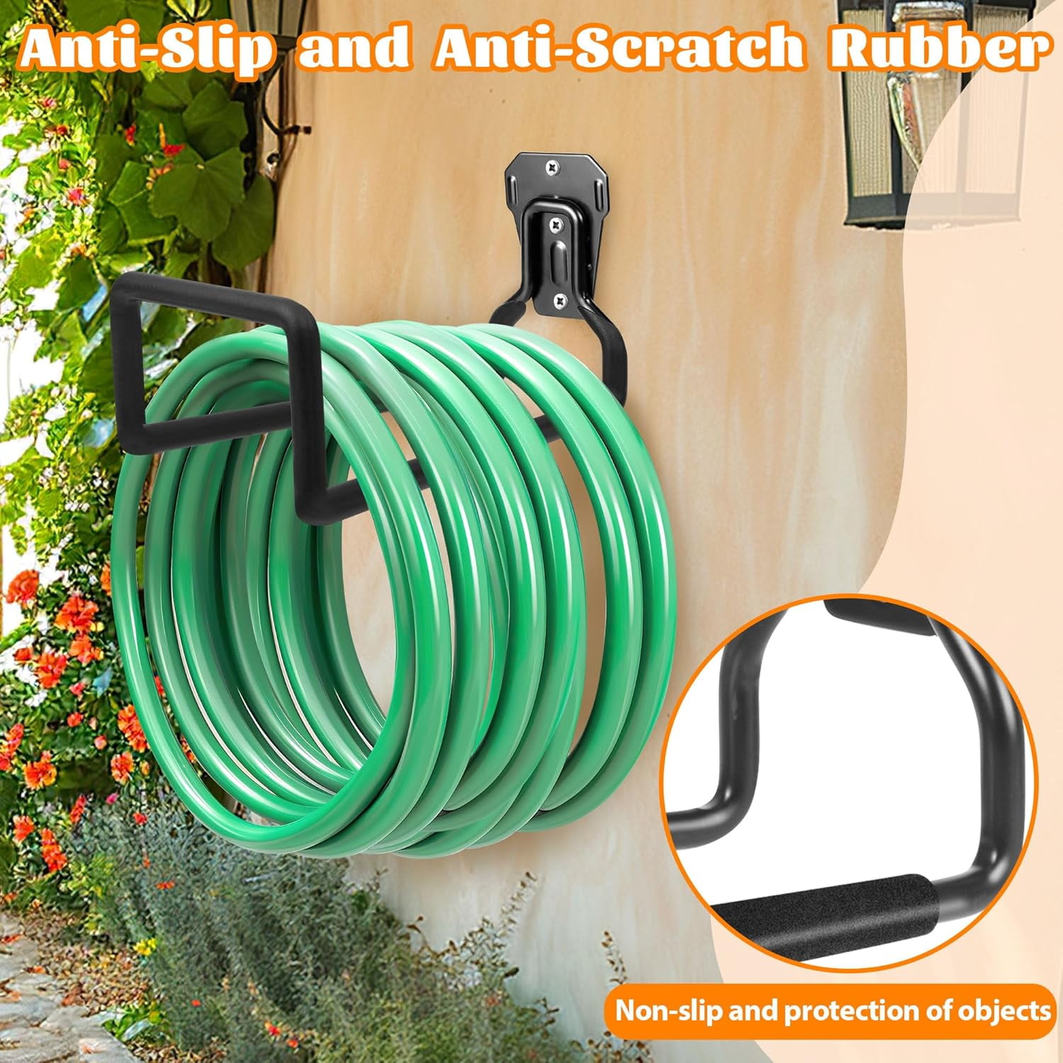 2pcs Garden Hose Holder Wall Mount - Metal Garden Hose Reel Sturdy Water Hose Holders for Outside Yard, Heavy Duty Hose Hanger for Water Hose Storage (2pcs Black)