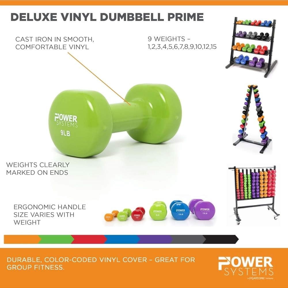 Power Systems 2 lbs Deluxe Vinyl Dumbbells Set, Pair of Dumbbell Weight with Non-Slip Grip (Green)