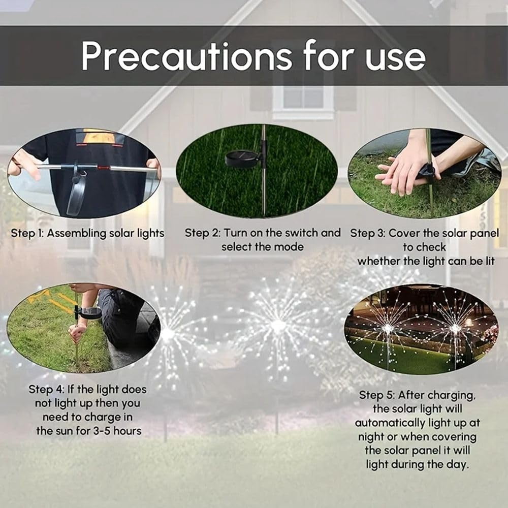 Tianle Solar Firework Lights, 2 Pack Solar Garden Lights 200 LEDs 8 Lighting Modes Solar Lights Outdoor Waterproof for Garden Path Yard Patio Walkway Pathway Party Wedding Decorative (Warm White)