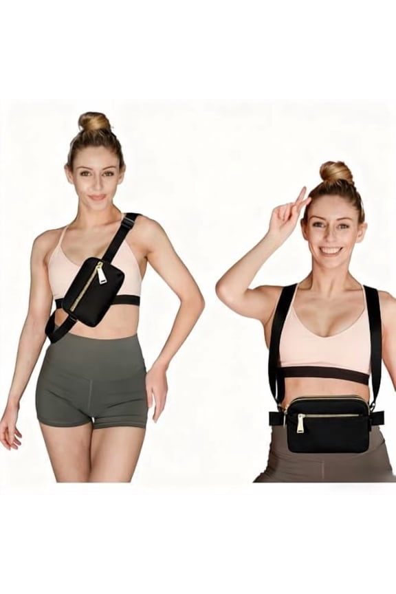 Double-port small square bag with multiple pockets nylon waterproof chest outdoor sports running cross-body waist bag for men and women