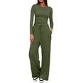 thumbnail image 2 of GILIGEGE Women's 2 Piece Matching Lounge Sets,2026 Fall Casual Outfits,Airport Travel Outfit,Athleisure Workout Set,Fall Fashion Staple,Long Sleeve Ruched Top & Drawstring Wide Leg Pants Sets Green, 2 of 8