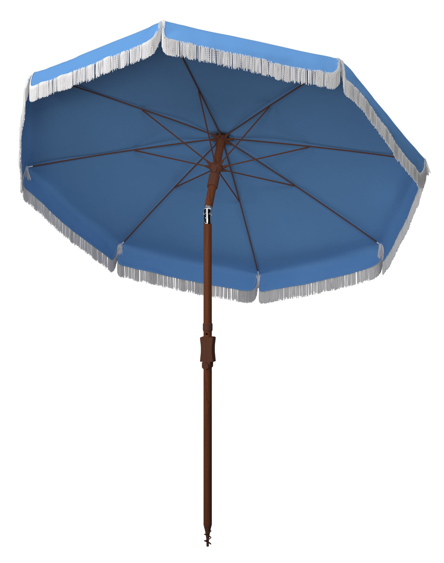 SAFAVIEH Estonia 6.5' Fringe Beach Patio Umbrella, Light Blue