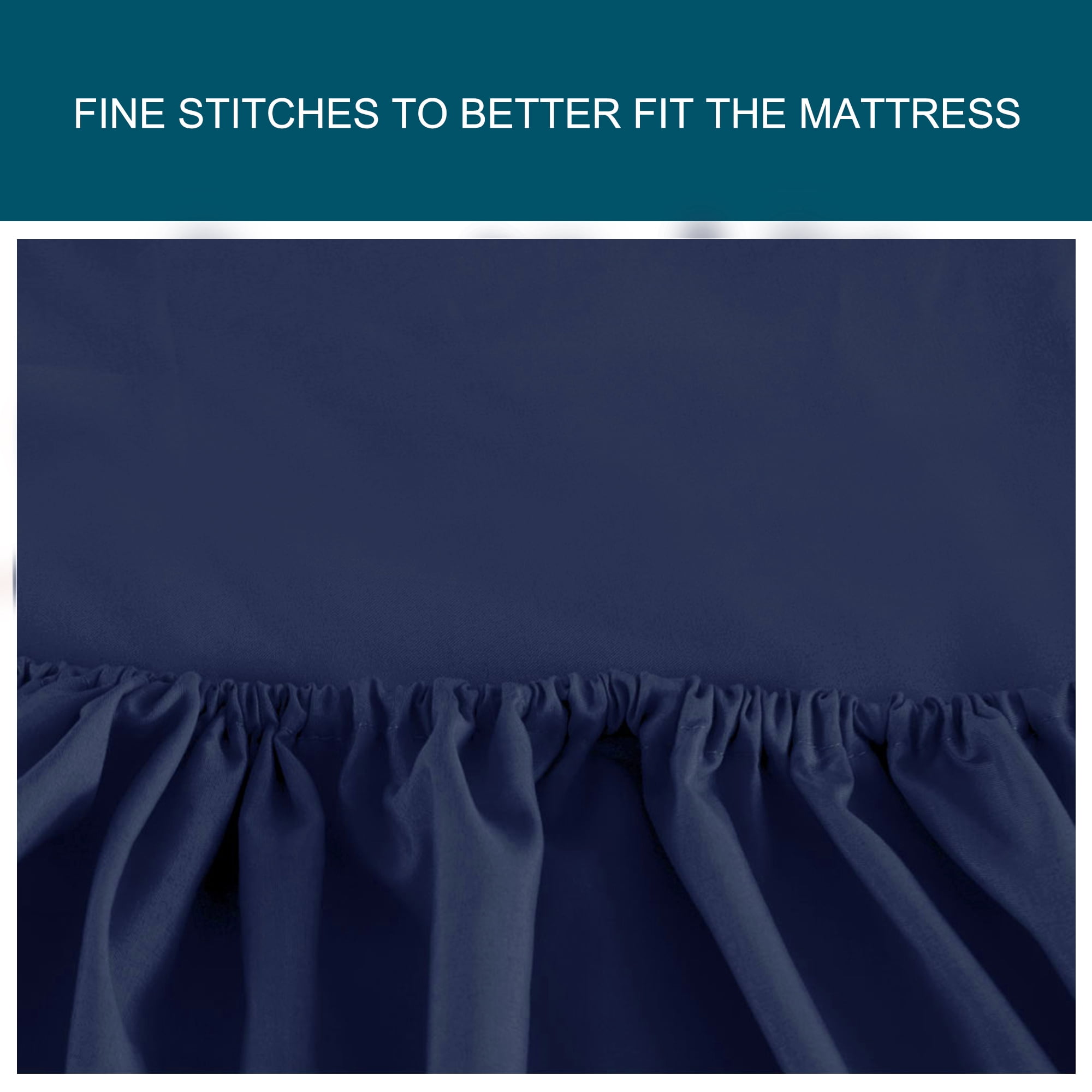 Unique Bargains 15" Deep Pocket Cotton Solid Fitted Sheet Navy Blue Queen