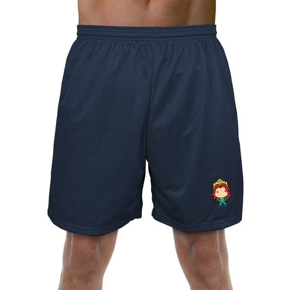 Aquaman Movie Mera Chibi Character Mens Lined Mesh Shorts, Navy, Medium