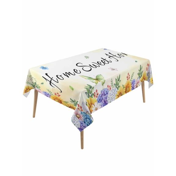Spring Wildflowers Table Cloth, Waterproof Tablecloth for Rectangle Tables, Watercolor Tulip Floral Leaf Plant Yellow Reusable Washable Fabric Table Cover for Restaurant Kitchen Dining 54"x108"