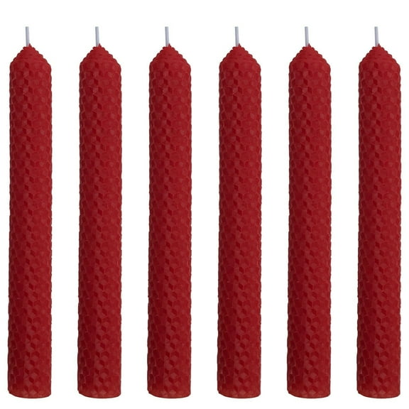 6 Set 100% Pure Natural Handmade Beeswax Honeycomb Hand Rolled Unscented Tapers Candles (1" x 8") Red
