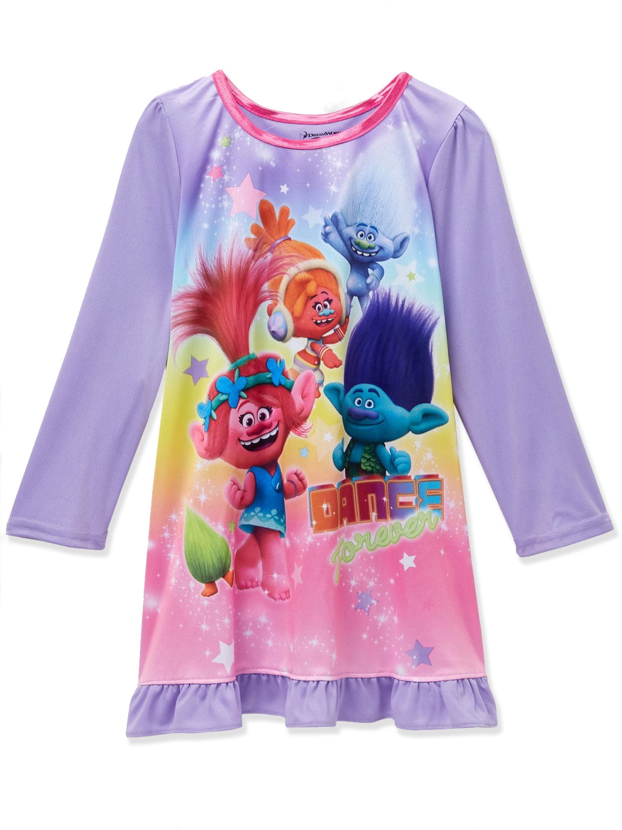 Dreamworks Trolls Girls 4T Poppy and Suki Flannel Coat Pajama Set