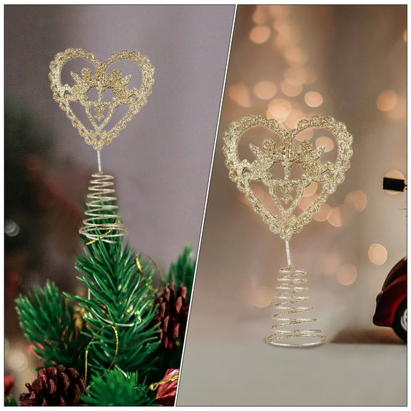 HIAKDOFT Christmas Tree Topper Heart Shaped Golden Iron Holiday Ornament 2Pcs 6*3.3*1.6In