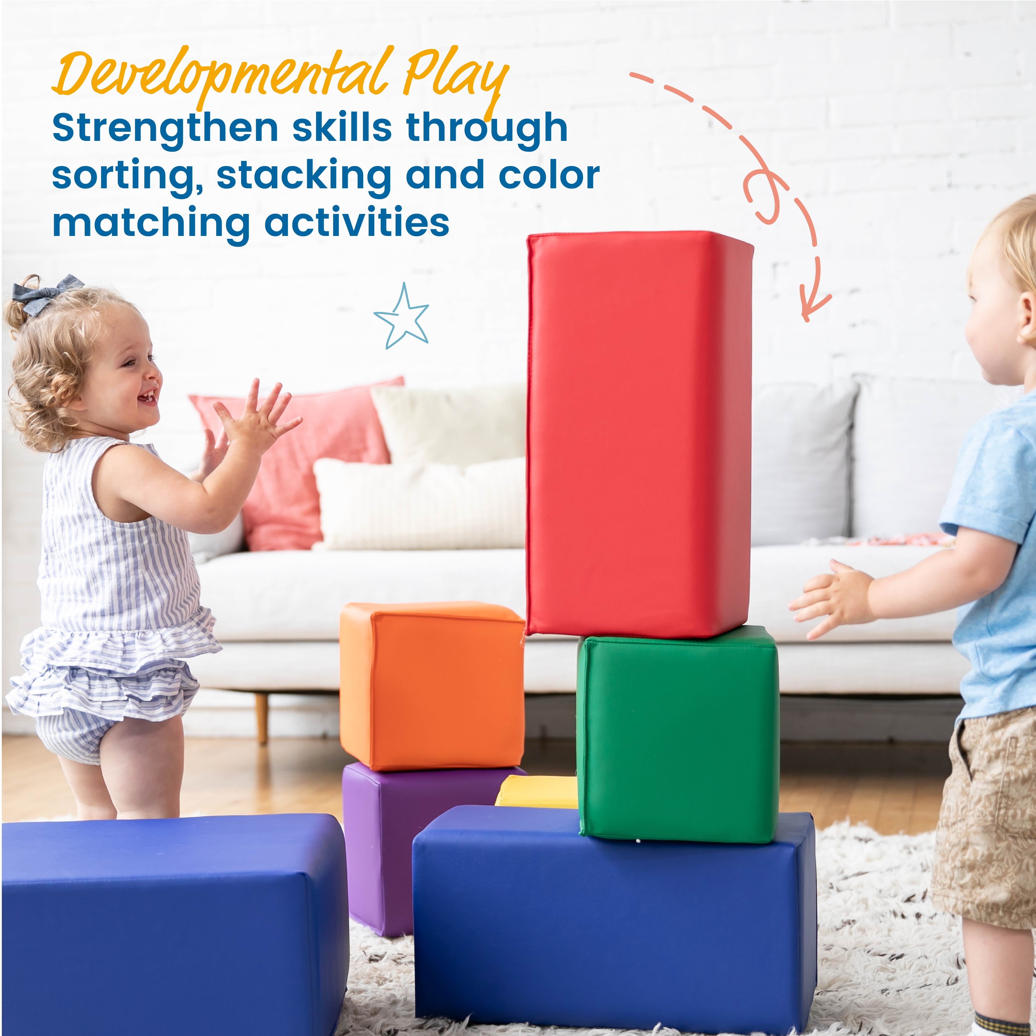 ECR4Kids SoftZone Quad Fold-N-Go Activity Mat and Patchwork Toddler Blocks, Assorted, 13-Piece