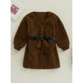 thumbnail image 2 of Bagilaanoe Little Girl Winter Warm Coat Solid Color Long Sleeve Plush Jacket with Belt 4T 5T 6T 7T Kids Fall Casual Outwear, 2 of 9