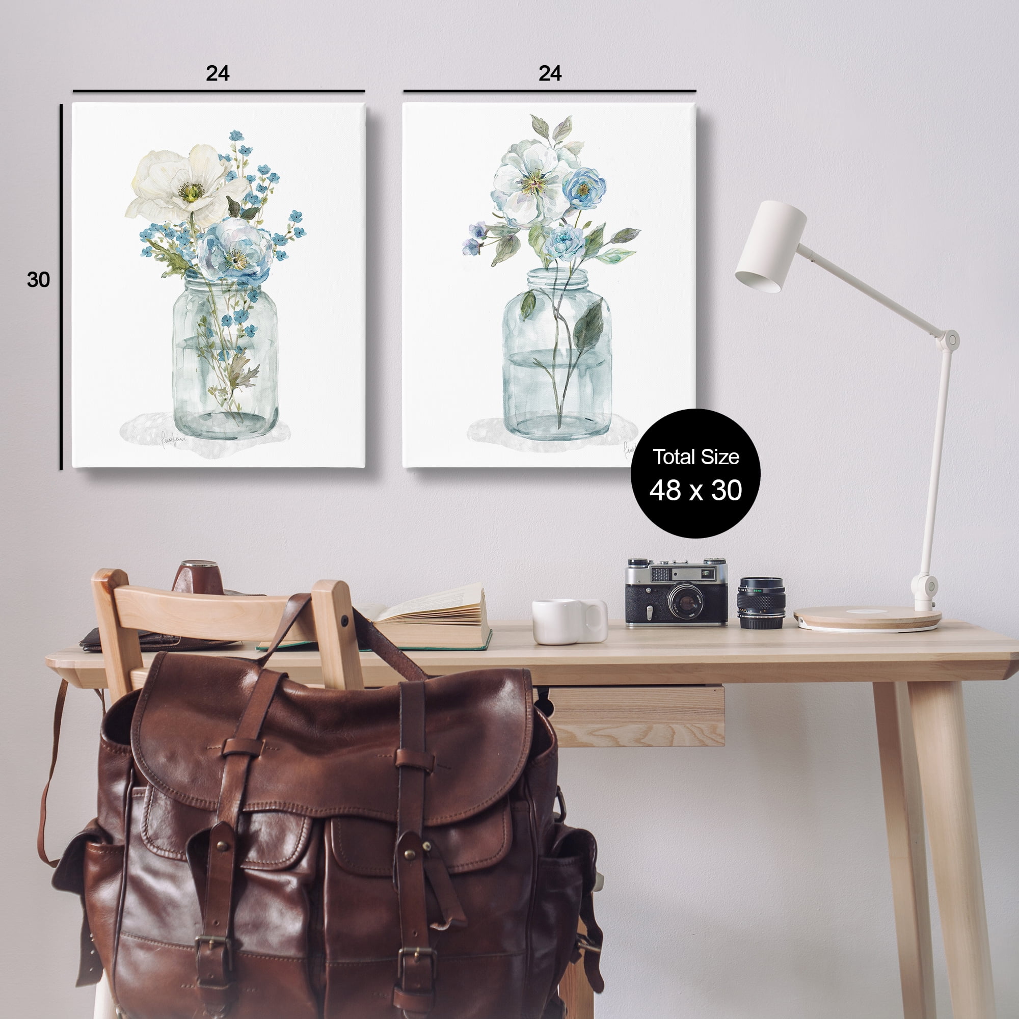 Stupell Industries Dainty Flowers in Jar Plants & Flowers Painting Wrapped Canvas Art Print Wall Art, 24 x 30, Set of 2