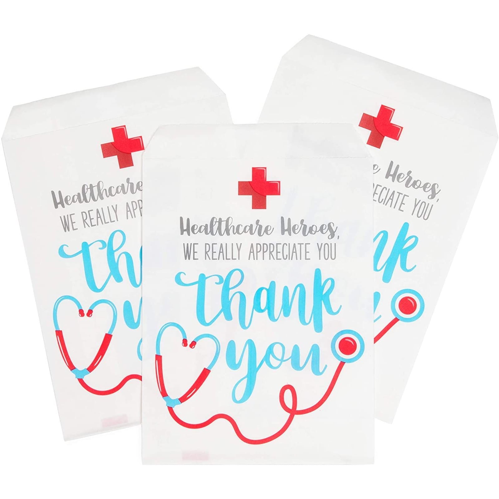 100 Pack Thank You Paper Cookie Bags for Nurse Appreciation Gifts Goodies & Treat, 5 x 7.5 in