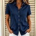 thumbnail image 2 of ClodeEU Women's Collared Short Sleeve Button Down Shirt,Casual Loose Fit Blouse Navy,Women's Plus M, 2 of 7