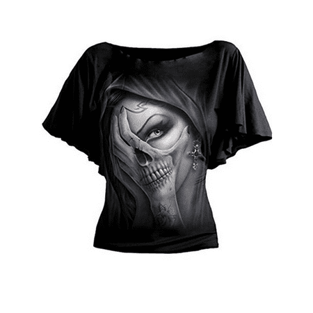Skull Beauty Print Women Batwing sleeve Casual Punk (Cm Punk Best In The World Shirt Chicago)