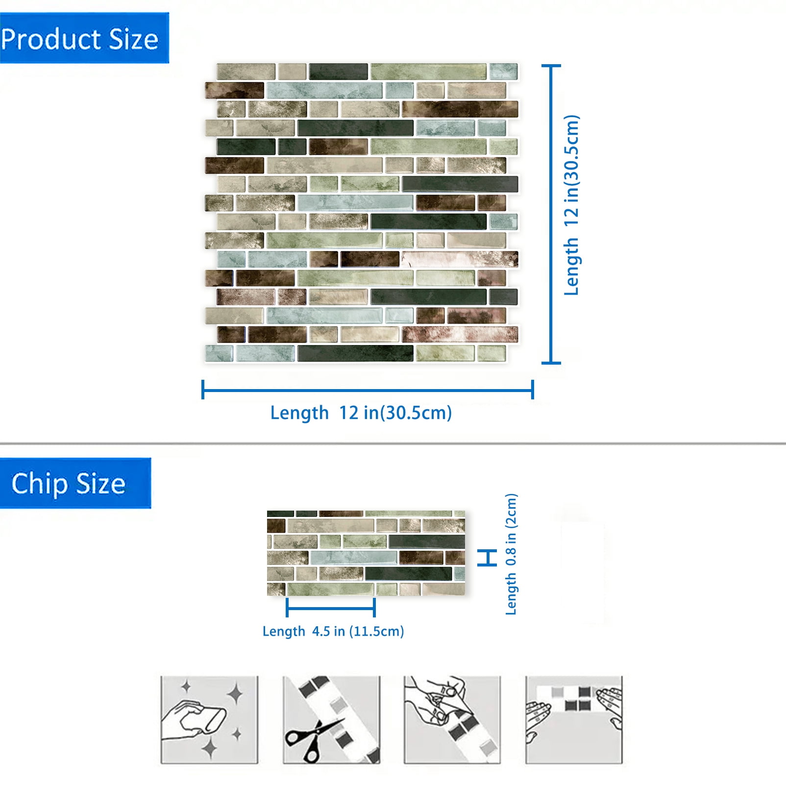 DEWOO Thick Kitchen Peel and Stick Tile Backsplash, Stick on Wall Tiles, 12"x12" Self Adhesive Sticky 3D Wall Marble Tiles Bathroom (10-Sheet，Green Brown)