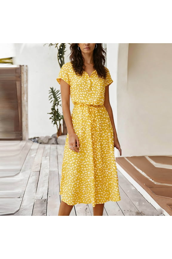 Women's Elegant Midi Length Dresses Vintage 50s Office Casual Floral Print Work Party A-Line Swing Dress