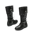 thumbnail image 7 of Wide Calf Knee High Boots Women Zipper Fold Over Leather Tall Riding Booties Round Toe Buckle Strappy Fall Winter Long Boots, 7 of 7