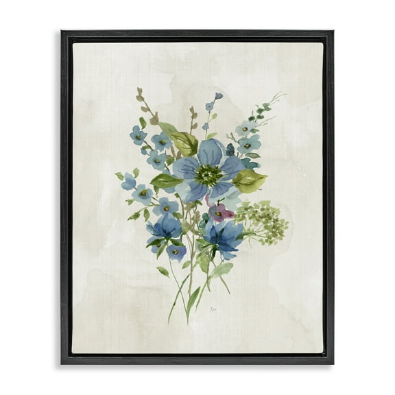 Stupell Industries Bundle of Blue Herbs Plants & Flowers Painting Black Floater Framed Canvas Art Print Wall Art, 17 x 21