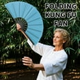 thumbnail image 2 of Oncpcare 2 Pcs Large Folding Hand Rave Fan, Chinese Kung Fu Line Dance Popping Fan for Men Women Girl Boy Gift (Sky Blue), 2 of 8