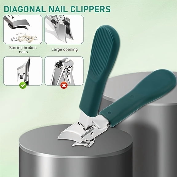 Stainless Steel Nail Clippers Set, Ergonomic Toenail Clippers for Thick Nails & Pedicure Grooming