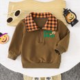 thumbnail image 2 of TOWED22 Toddler Boys Halloween Sweatshirts Kids Cotton Long Sleeve Crewneck Pullover Pumpkin Embroidered Checkered Shirts(Brown,12-18 M), 2 of 9