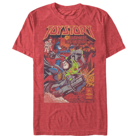 Men's Toy Story Buzz & Zurg Comic Cover  Graphic Tee Red Heather 2X Large