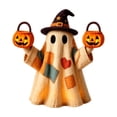 thumbnail image 3 of 2026 Rustic Lighted Halloween Ghost Decor, Vintage Patchwork Ghost with Light Up Pumpkin, Farmhouse Style Fall Figurine for Mantel Shelf Tabletop Display (SetB), 3 of 8