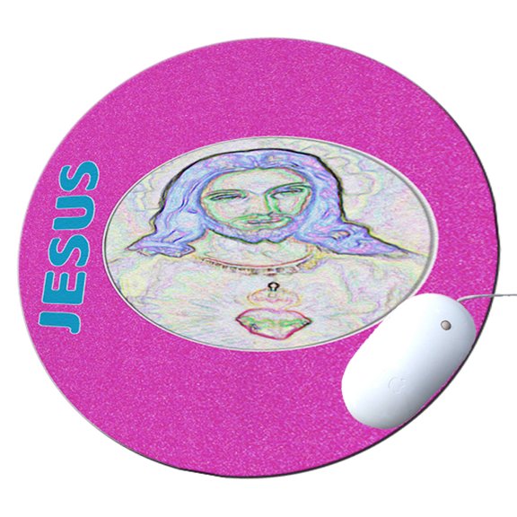 KuzmarK Round Mousepad / Hot Pad / Trivet - Electric Jesus Pink