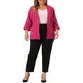 thumbnail image 2 of DARING DIVA Women's Plus Shawl Collar 3/4 Ruched Sleeve Blazers Hot Pink 3X, 2 of 6