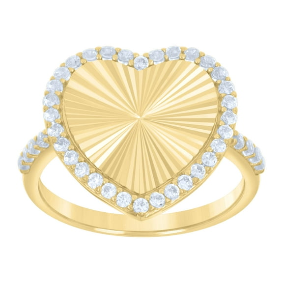 10kt Real Yellow Gold Womens Cubic-Zirconia Heart Ring