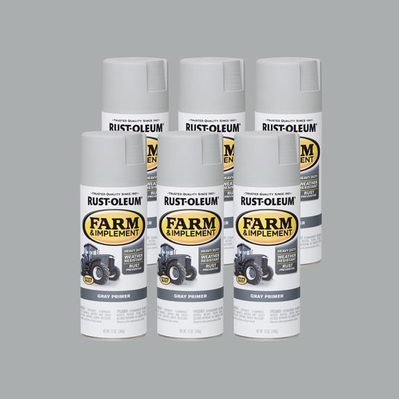 6 Pack, Gray, Rust-Oleum Flat Specialty Farm and Implement Primer Spray-280146, 12 oz