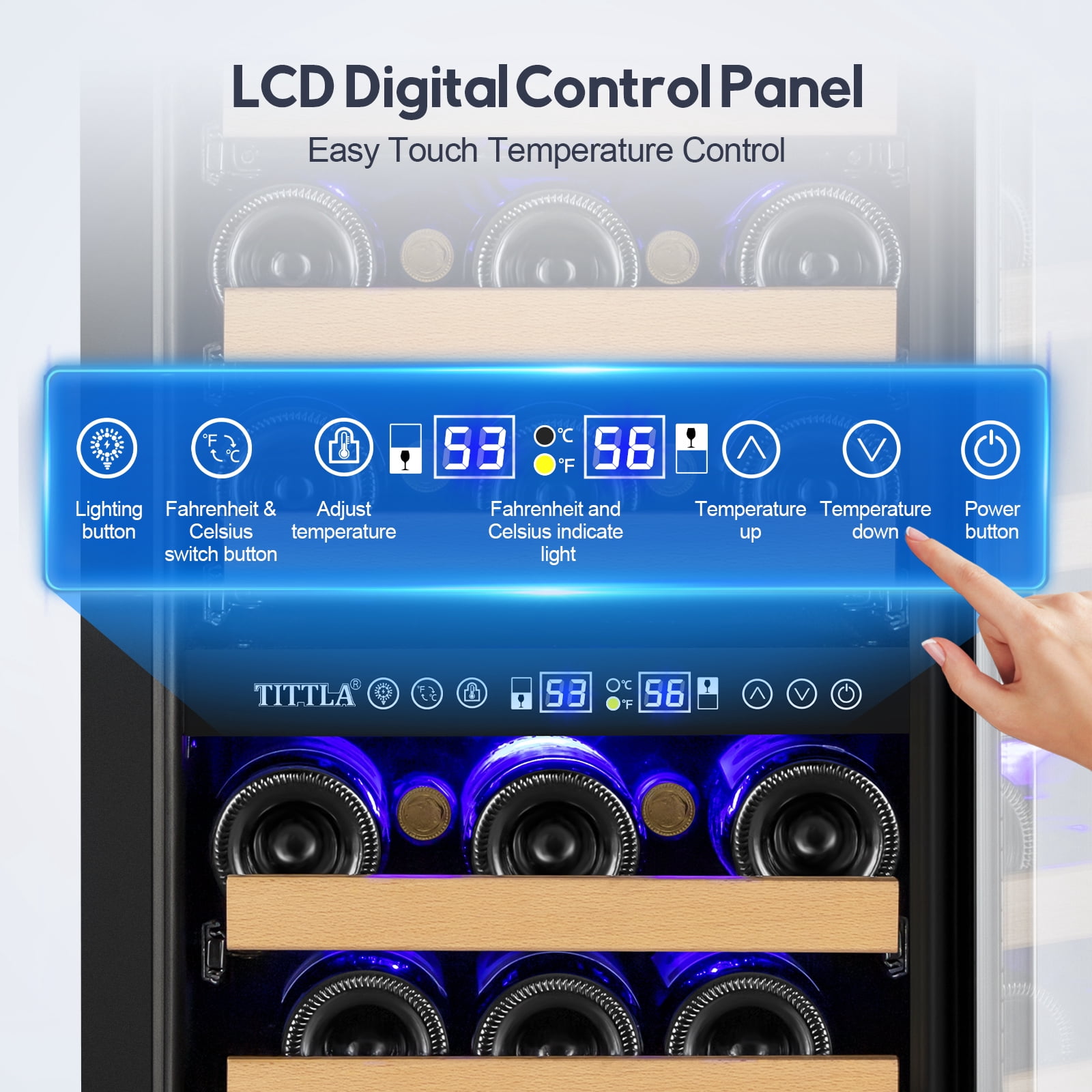 Tittla 15 Inch Wine Refrigerator,Under Counter 30 Bottle Wine Cooler,Dual Zone Fast Cooling, Low Noise