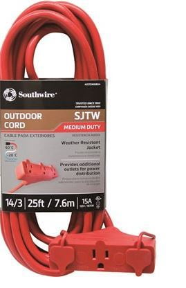 Coleman Cable 14 3 SJTW Vinyl Outdoor Extension Cord, Red, 3-Outlet, 25-Foot by Coleman Cable