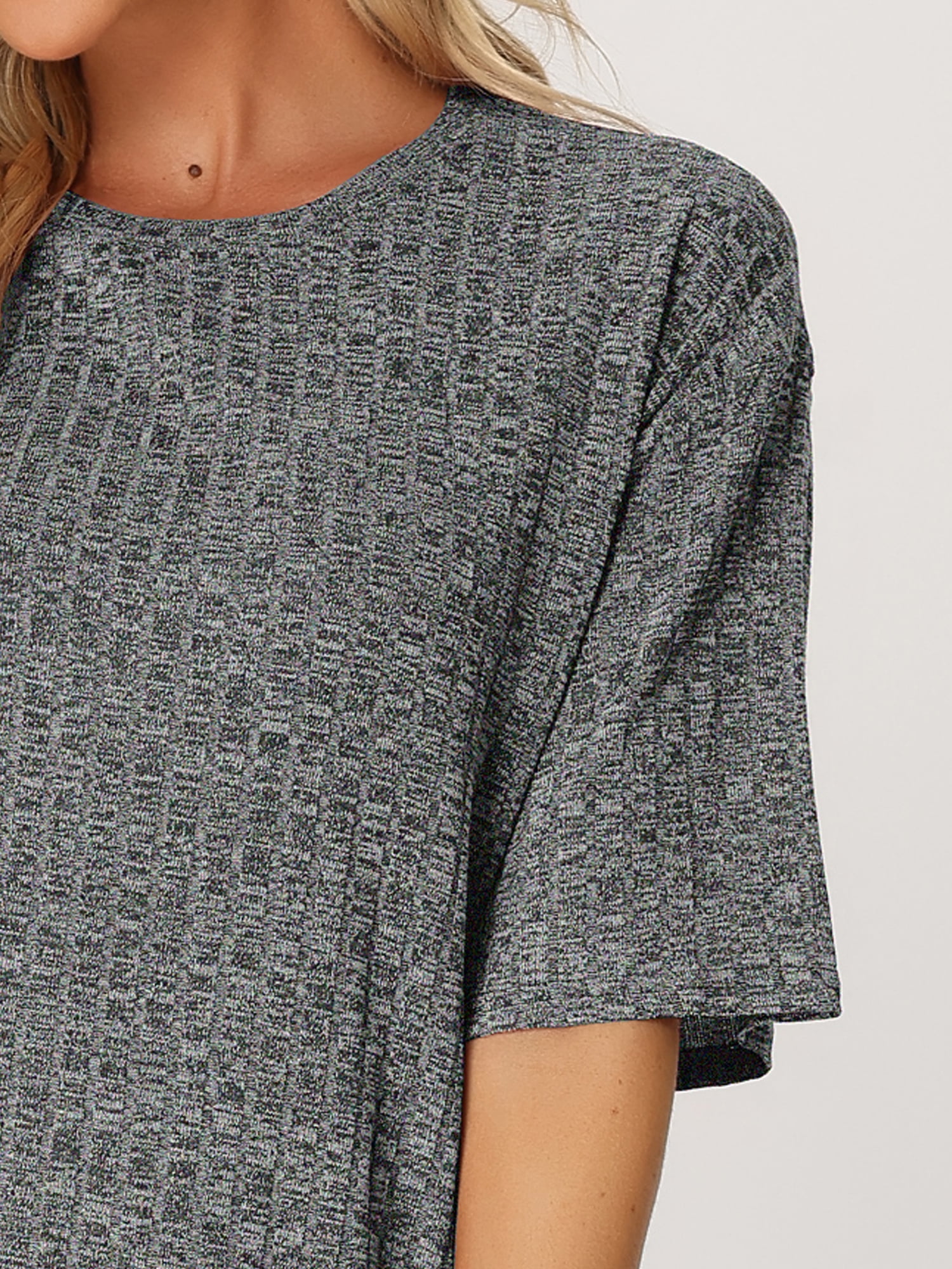 DARING DIVA Women's 2-Piece Knit Soft Tracksuit Short Sleeve Sweatshirt Set S Black Grey