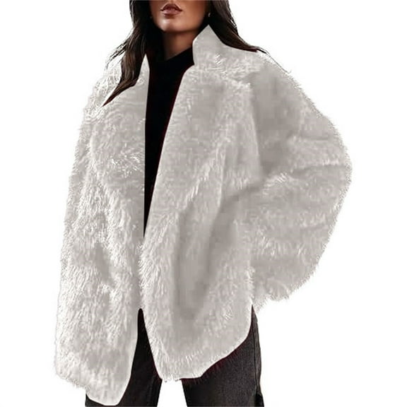 Faux Fur Coat, Yigetop Women's Faux Coat Long Sleeve Lapel Shaggy Winter Jacket Warm Furry Open Front Outerwear Fur Jacket Beige L