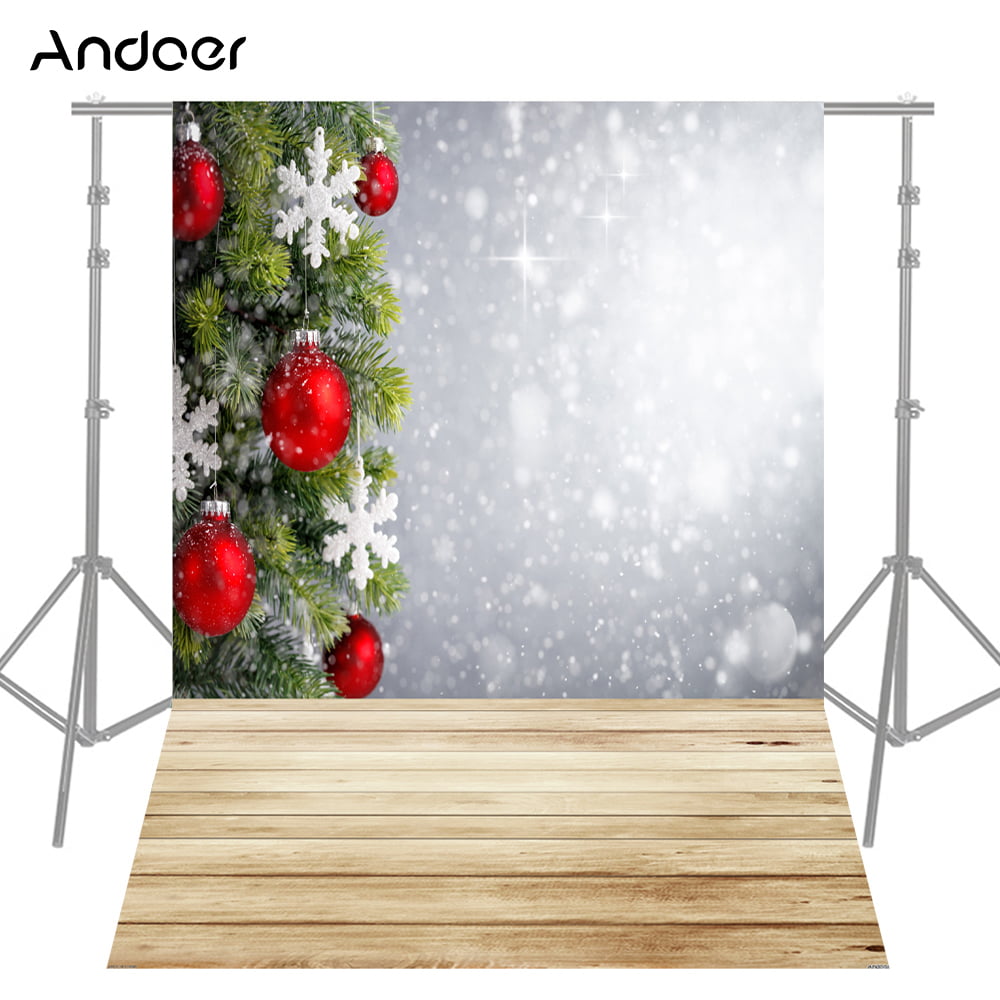 Mehofoto Christmas Backdrop 5x7ft Vinyl Christmas Ball Red Star Wood Wall Photo Backdrops Christmas Eve Decoration Photography Background
