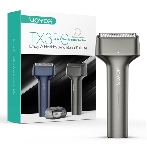 Afeitadora eléctrica de láminas VOYOR para hombre, 3 en 1, con doble lámina, para uso en seco y húmedo, ligera, de mano, suave, IPX6, lavable, recargable por USB-C, de viaje, TX310 (gris)