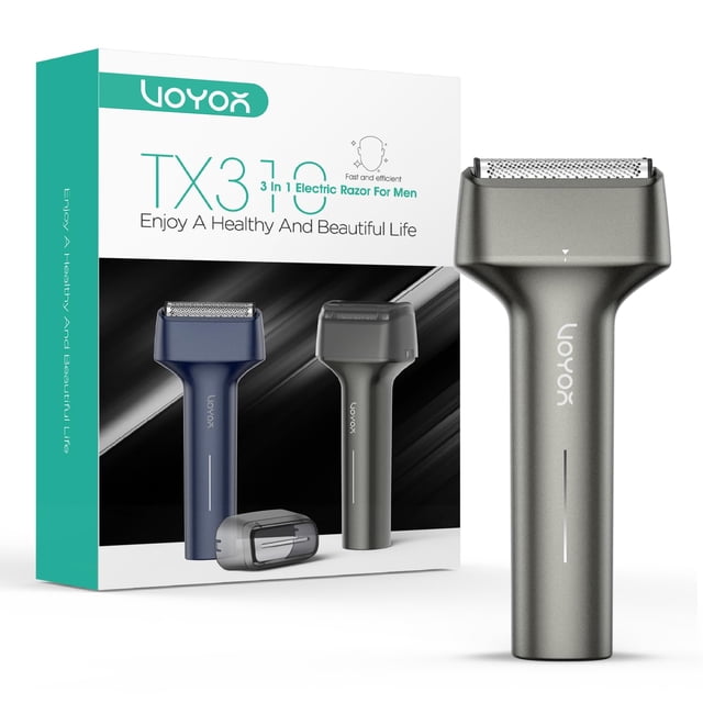 Afeitadora eléctrica de láminas VOYOR para hombre, 3 en 1, con doble lámina, para uso en seco y húmedo, ligera, de mano, suave, IPX6, lavable, recargable por USB-C, de viaje, TX310 (gris)