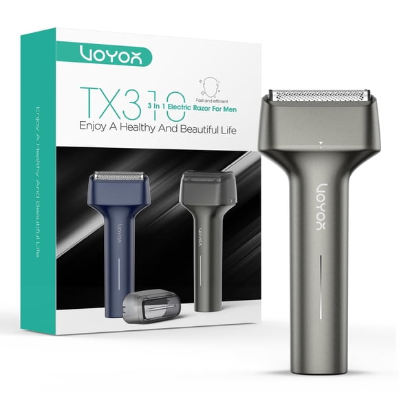 Afeitadora eléctrica de láminas VOYOR para hombre, 3 en 1, con doble lámina, para uso en seco y húmedo, ligera, de mano, suave, IPX6, lavable, recargable por USB-C, de viaje, TX310 (gris)