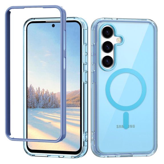 ELEHOLD Magnetic for Samsung Galaxy S24 Case,Transparent Clear Back Compatible with Mag Safe Shockproof Bumper Anti-Scratch Slim Cover for Samsung Galaxy S24,Blue