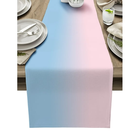 Table Runner Dresser Scarves 90 Inch Long, Modern Abstract Ombre Color Art Linen Dining Table Runners Minimalist Pink Blue Gradient Tabletop Scarf for Wedding Holiday Party Kitchen