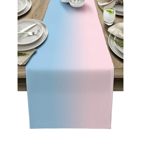 

Ombre Blue Pink Table Runner Abstract Art Tablerunners 18 x 72 Inch Table Decorations Tabletop Scarf for Summer Gathering Holiday Farmhouse Kitchen Dining Decor