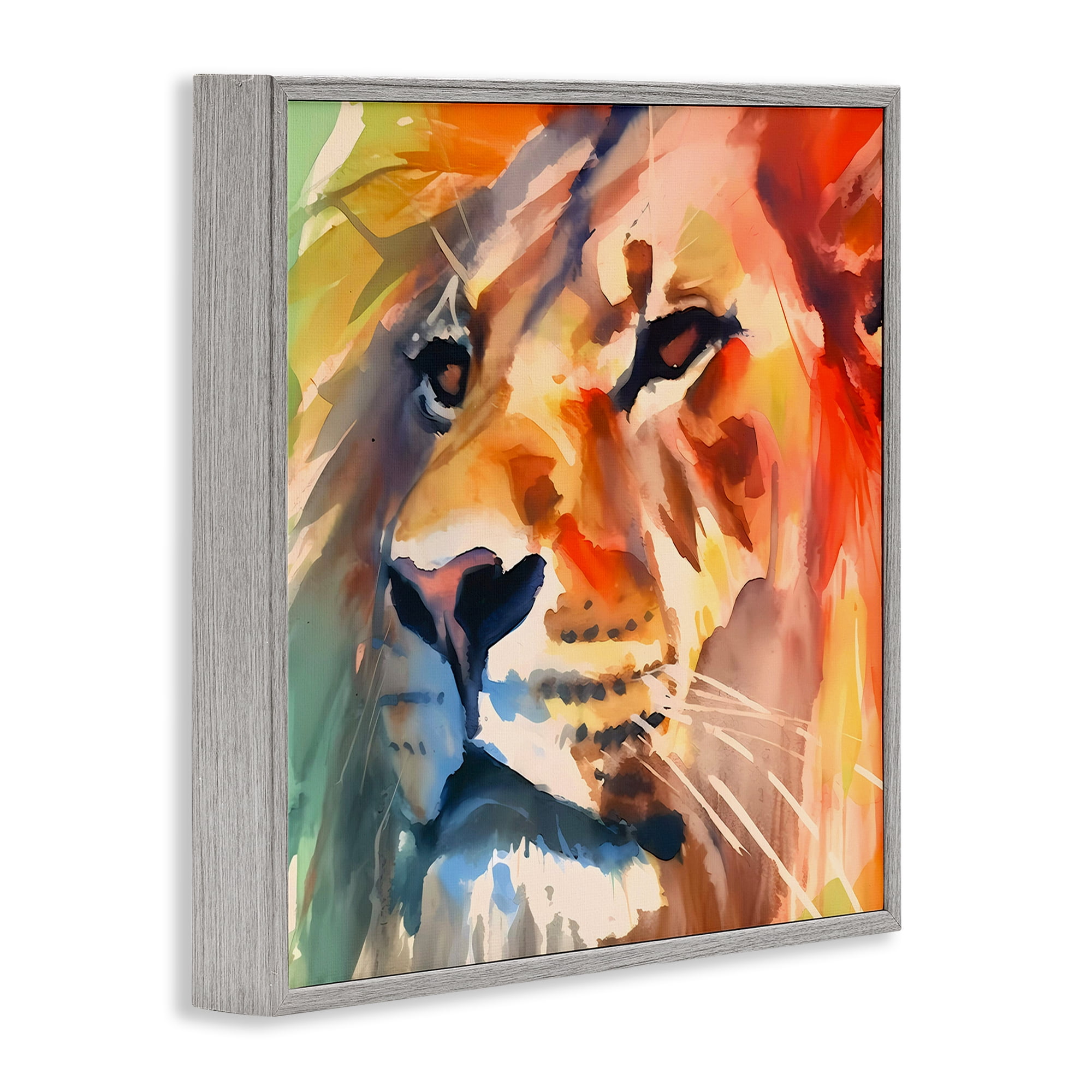 Stupell Industries Strong Lion Gaze Animals & Insects Painting Gray Framed Art Print Wall Art, 24 x 24
