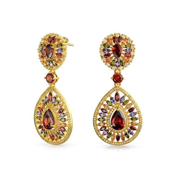 Bling Jewelry Womens Multicolor CZ Teardrop Dangle Chandelier Earrings for Wedding Prom Gold Plated