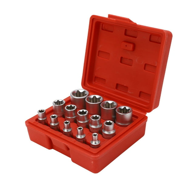 Juego de 14 piezas de dados con punta de estrella Torx tipo E, E4-E24, kit de herramientas de reparación con impulsión de 1/4", 3/8" y 1/2"