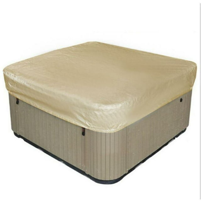 Cubierta de spa al aire libre Cubierta de bañera de hidromasaje cuadrada Cubierta de spa impermeable Tela de poliéster 190T Anti-polvo Anti-UV con una bolsa de almacenamiento, Beige 207 × 207 × 30 cm