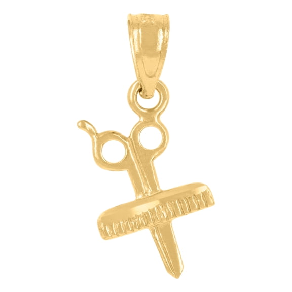 14K Yellow Gold Unisex Comb Scissors Ht:18.5Mm Occupational Pendant Charm