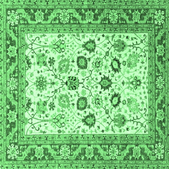 Ahgly Company Indoor Square Oriental Emerald Green Traditional Area Rugs, 3' Square