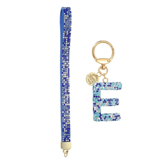 Initial Letter Keychain for Women, Rhinestone Alphabet E Key Chain Sparkly Keychain Charm with Heart for Backpack Handbag Car Key Accessories Lanyard, Blue
