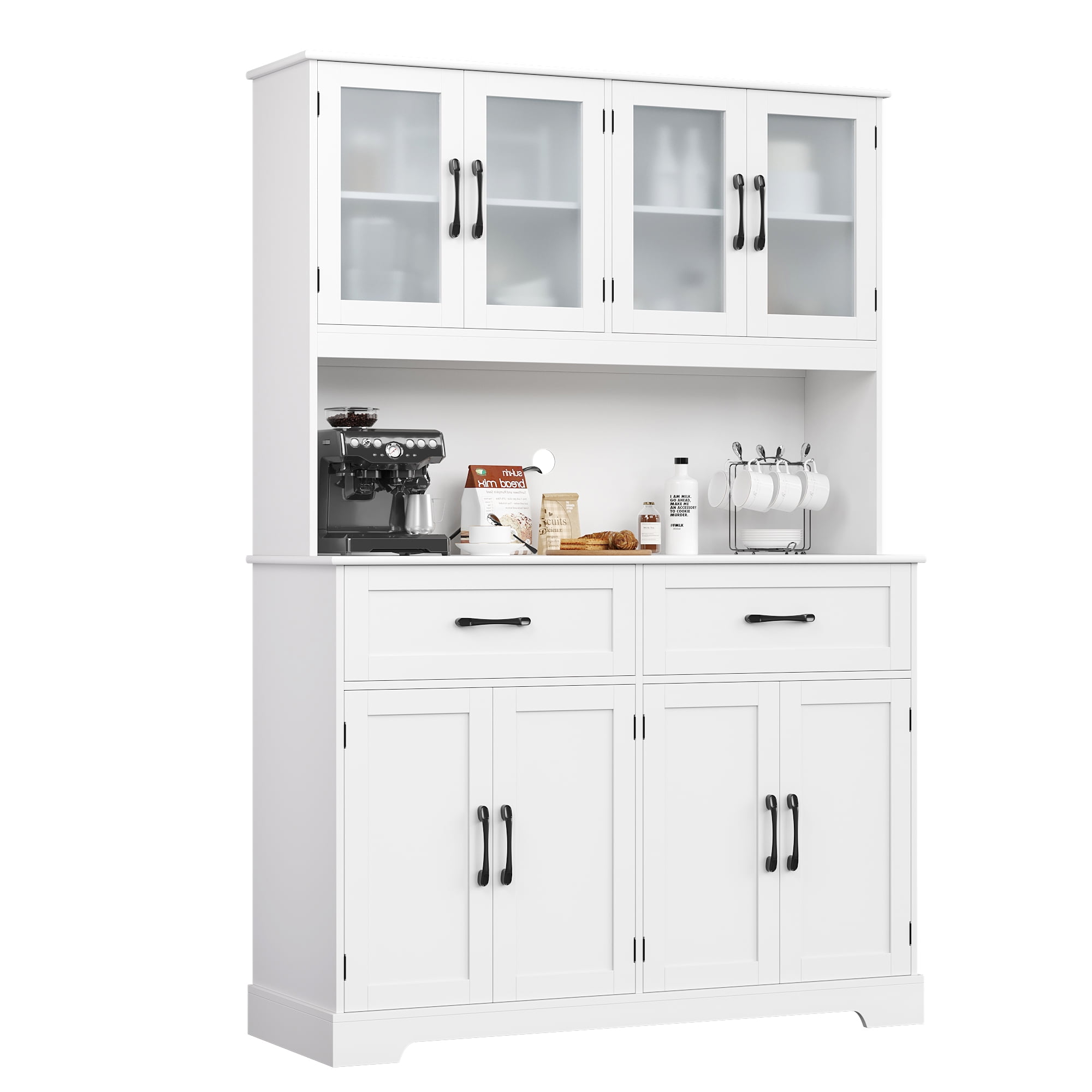 Homfa 71'' Tall 2 Drawer Kitchen Pantry Buffet Hutch, 4 Door Freestanding Cupboard Storage Cabinet, White